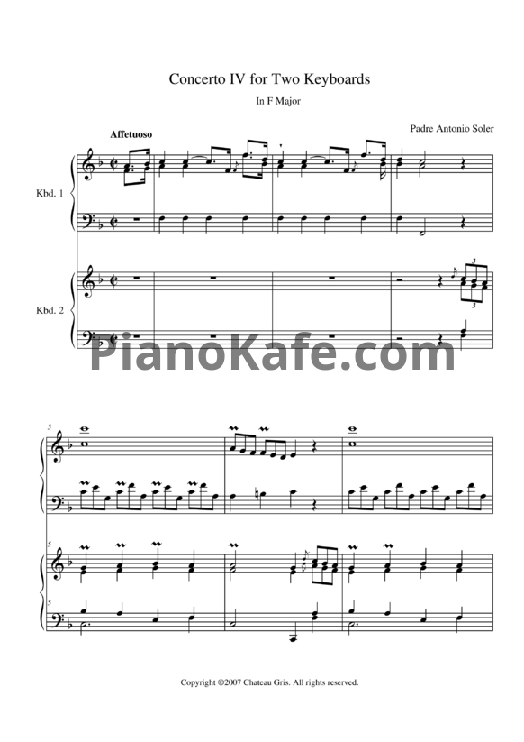 Ноты Antonio Soler - Concerto 4 in F (для 2 фортепиано)