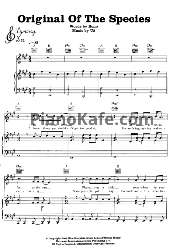 Ноты U2 - Original of the species