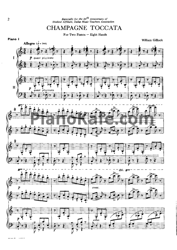 Ноты William Gillock - Champagne toccata (для двух фортепиано в 8 рук)