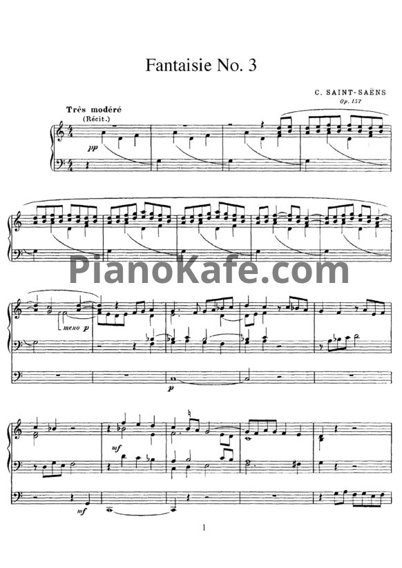 Ноты Камиль Сен-Санс - Фантазия №3 для органа (Op. 157)