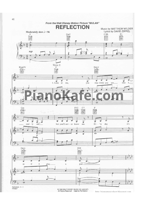 Ноты Christina Aguilera - Reflection