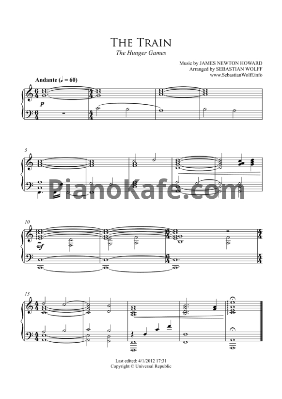 Ноты James Newton Howard - The train