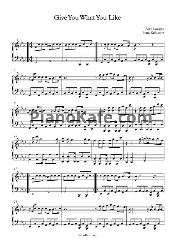Ноты Avril Lavigne - Give you what you like