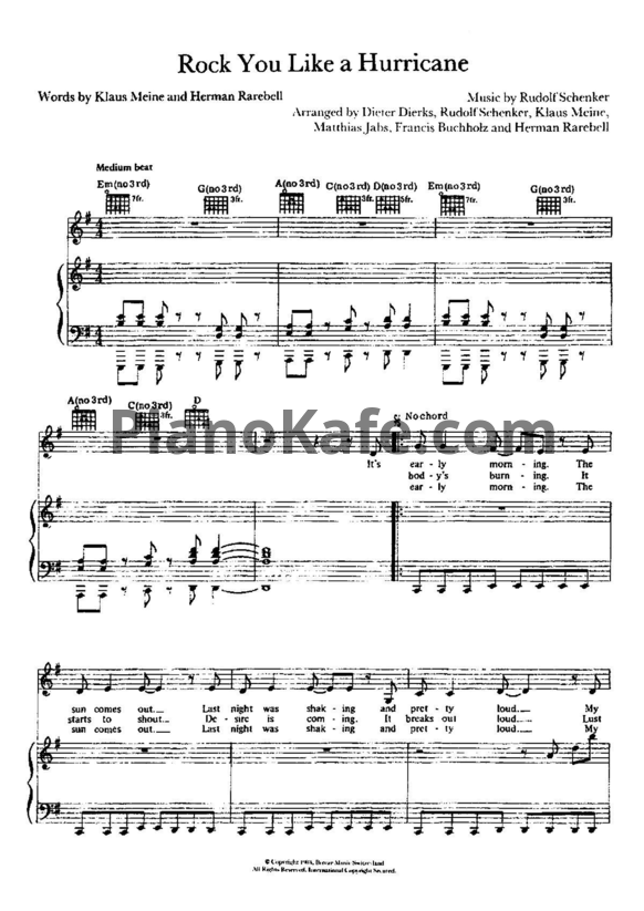 Ноты Scorpions - Rock you like a hurricane