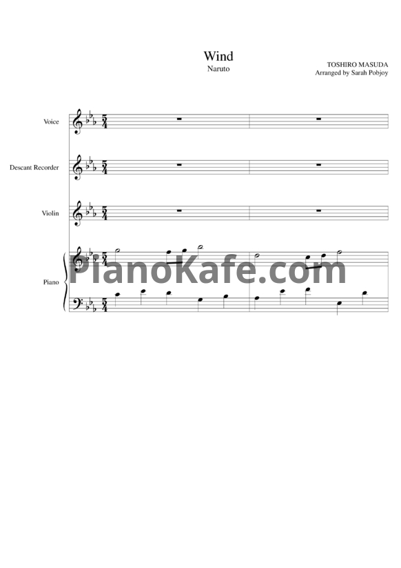 Ноты Akeboshi - Wind (Arranged by Sarah Pobjoy)