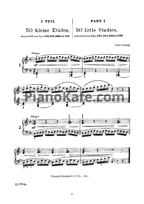 Ноты Czerny - Selected Pianoforte Studies - Book I - Part I & II - Edition Germer