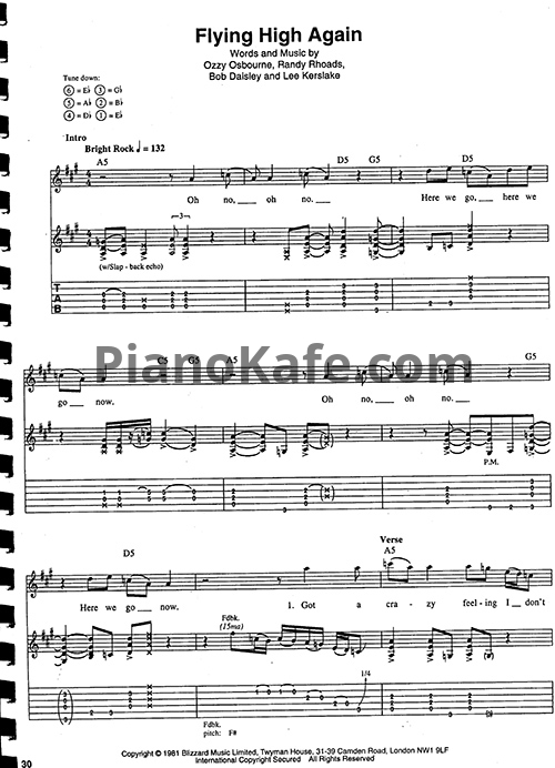 Ноты Ozzy Osbourne - Flying high again (Guitar Tabs & Voice)