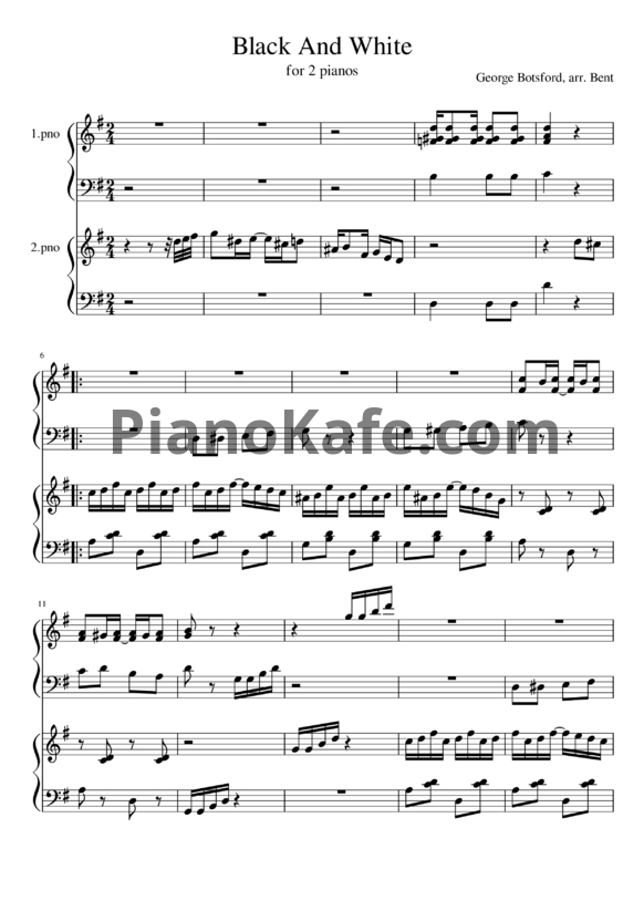 Ноты George Botsford - Black and white rag (для 2 фортепиано)