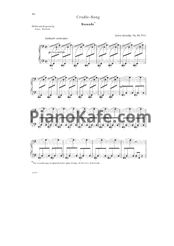 Ноты Антон Аренский - Cradle-song (Op. 34, № 5) для фортепиано в 4 руки