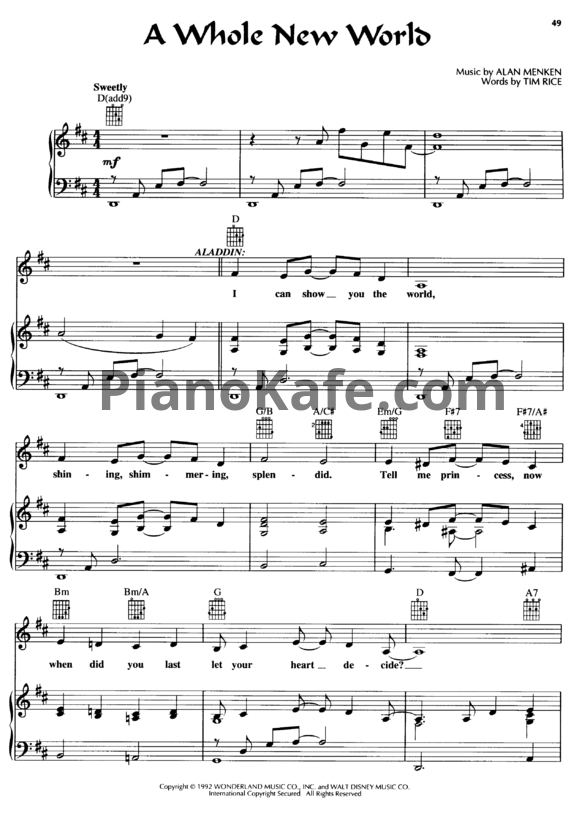 Ноты Alan Menken - A whole new world