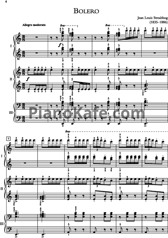 Ноты Ж. Л. Стреббог - Болеро (для фортепиано в 6 рук)