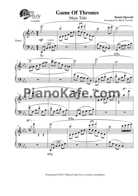 Ноты Ramin Djawadi - Ice and Fire (Main theme) (Arranged by Mark Fowler)