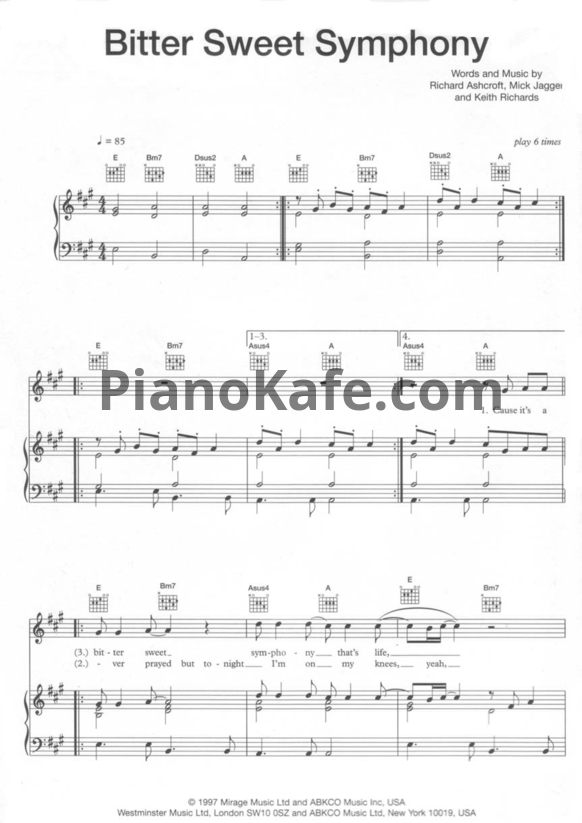 Ноты The verve - Bittersweet Symphony