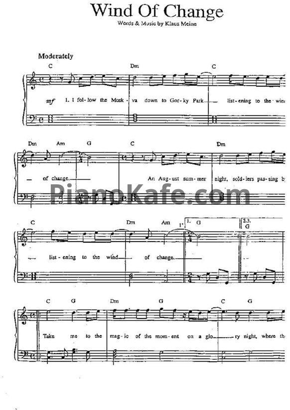 Ноты Scorpions - Wind of change (Piano solo)
