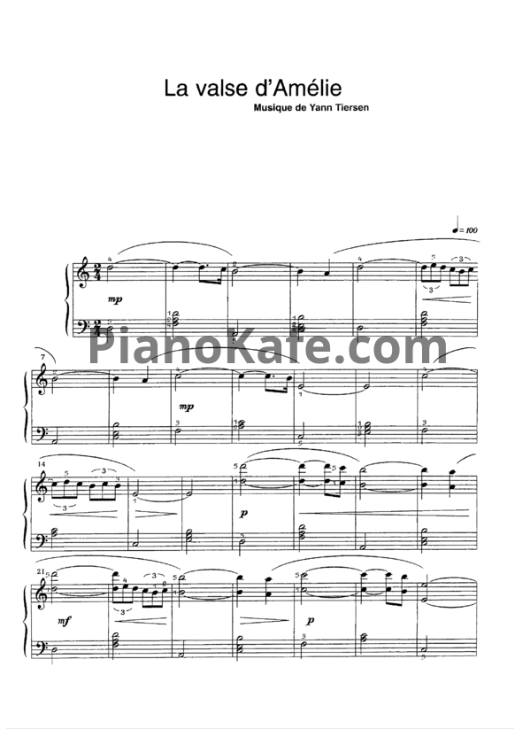 Ноты Yann Tiersen - La Valse D'Amelie
