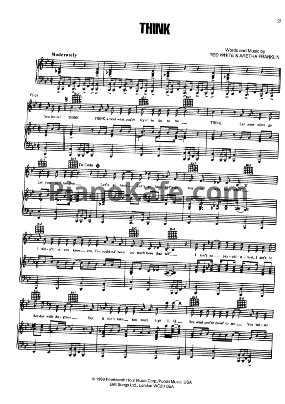 Ноты Aretha Franklin - Think (PVG)
