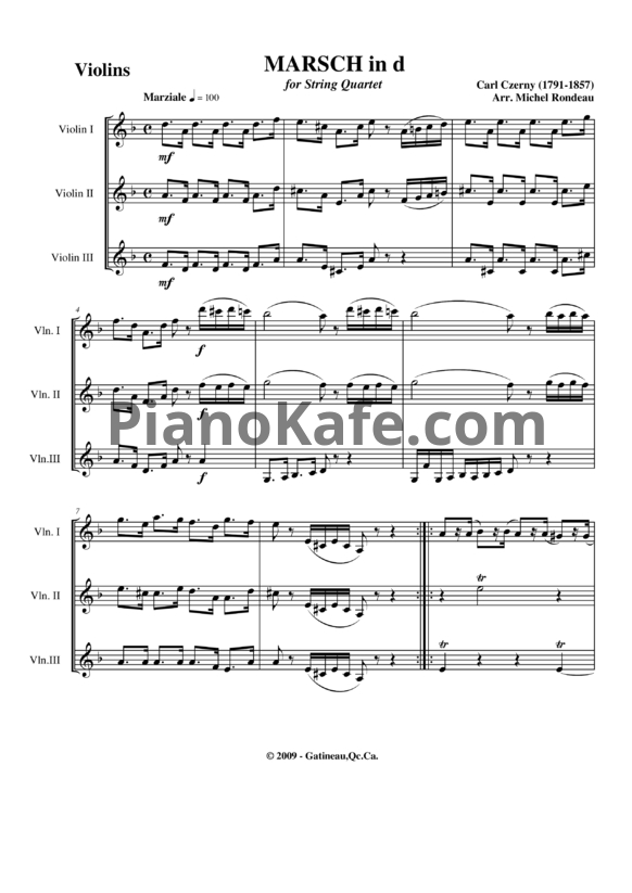 Ноты Карл Черни - Марш ре минор (для трёх скрипок)