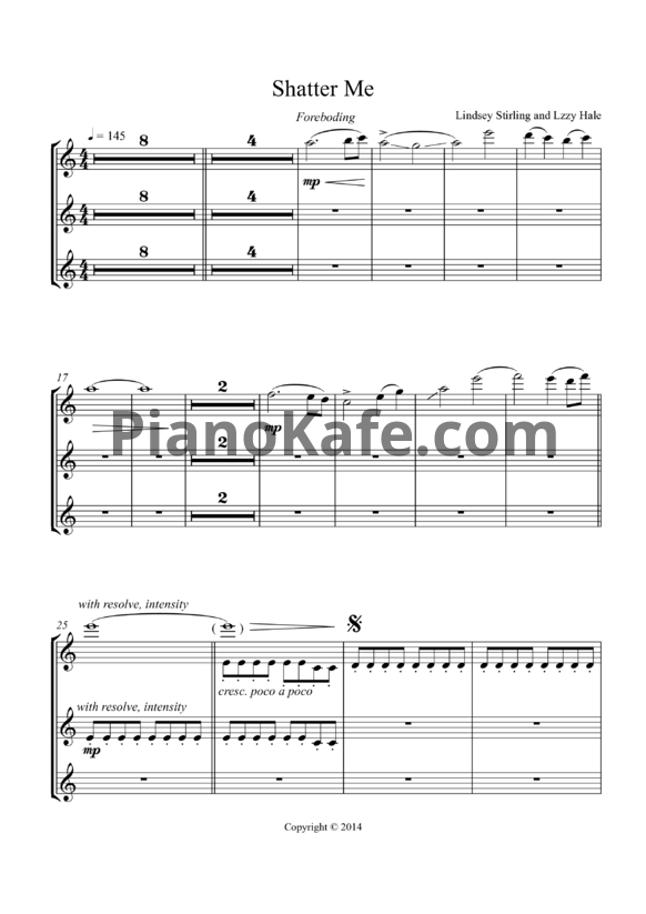 Ноты Lindsey Stirling feat. Lzzy Hale - Shatter me (Violin trio)