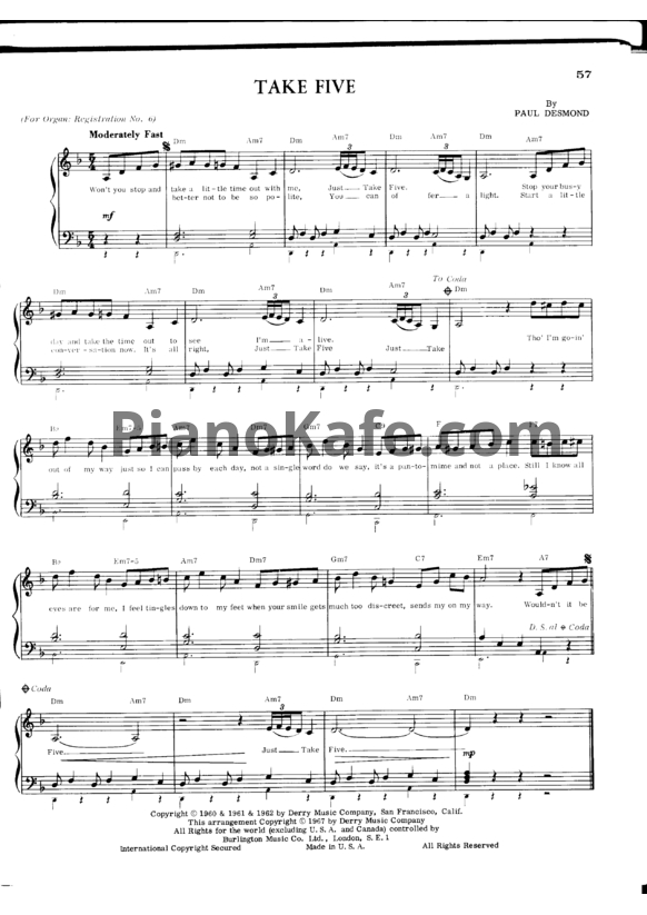 Ноты Paul Desmond - Take five
