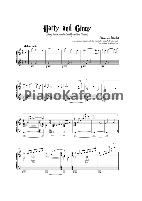 Ноты Alexandre Desplat - Harry and Ginny