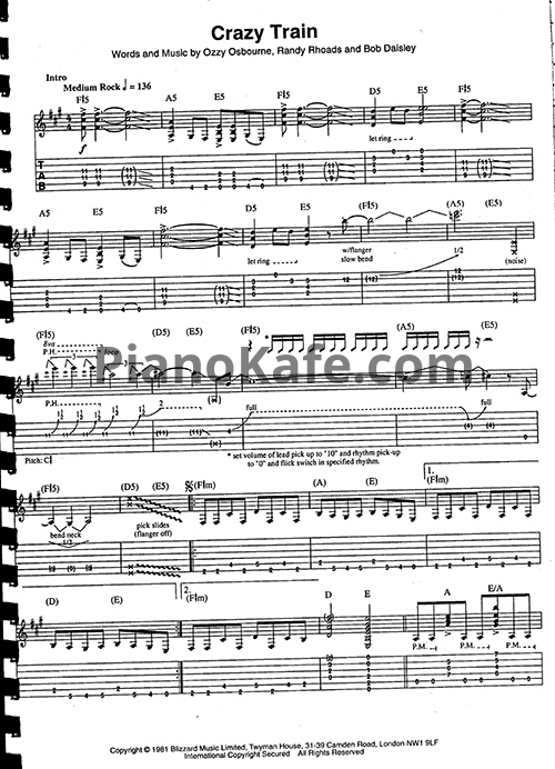 Ноты Ozzy Osbourne - Crazy train (Guitar Tabs & Voice)