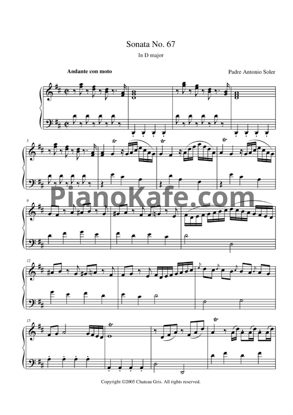 Ноты Antonio Soler - Sonata No. 67 in D major