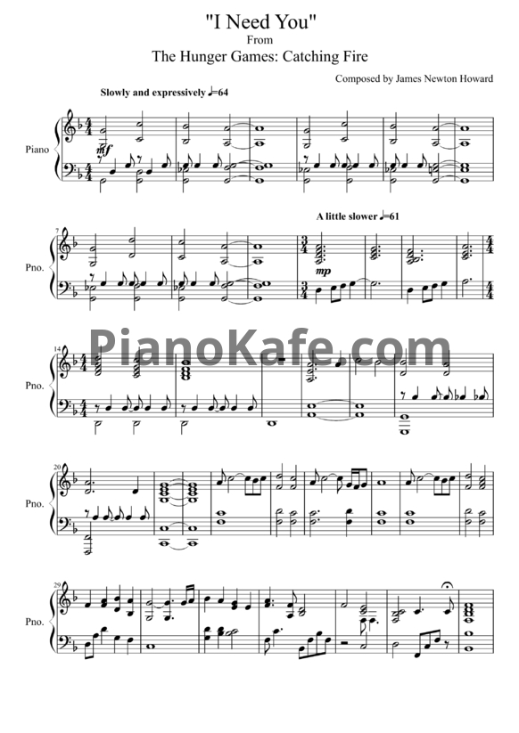 Ноты James Newton Howard - I need you