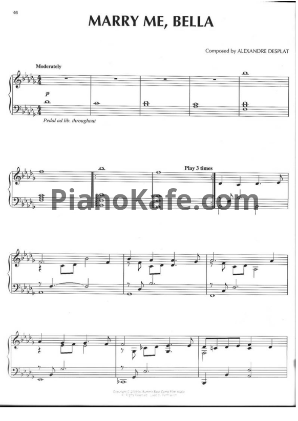 Ноты Alexandre Desplat - Marry me, Bella