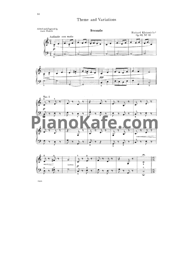 Ноты Richard Kleinmichel - Themke and Variations (Op. 62, №10) для фортепиано в 4 руки