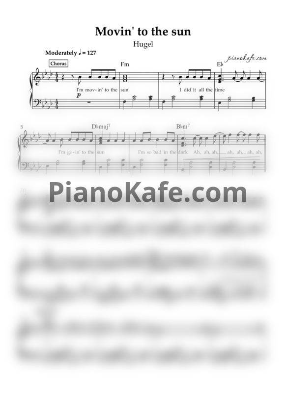 Ноты Hugel - Movin' to the sun (Piano solo)