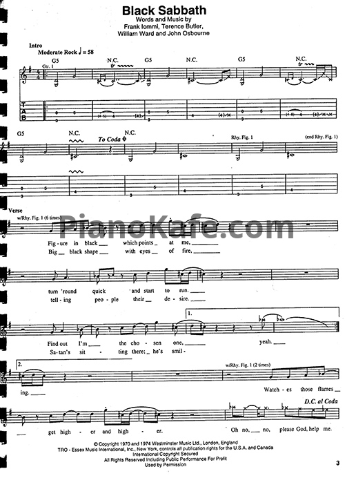 Ноты Ozzy Osbourne - Black Sabbath (Guitar Tabs & Voice)
