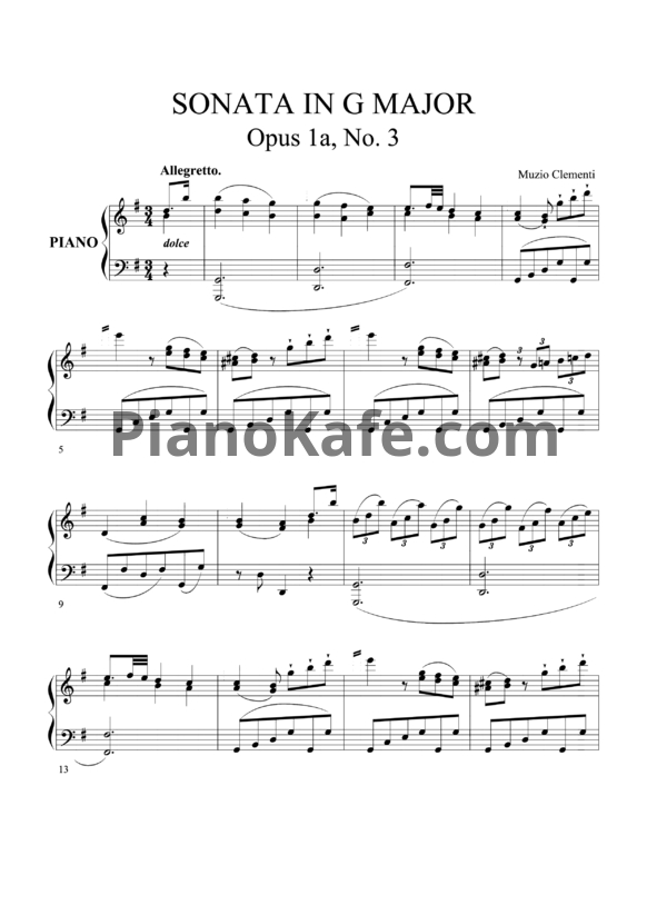 Ноты Муцио Клементи - Соната соль мажор (Op. 1a, №3)