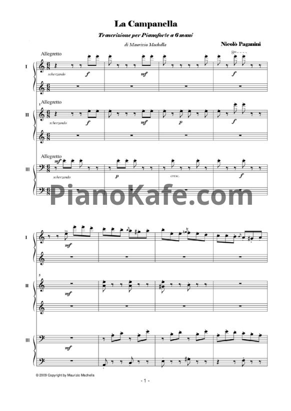 Ноты Никколо Паганини - La Campanella (для 1 фортепиано в 6 рук)