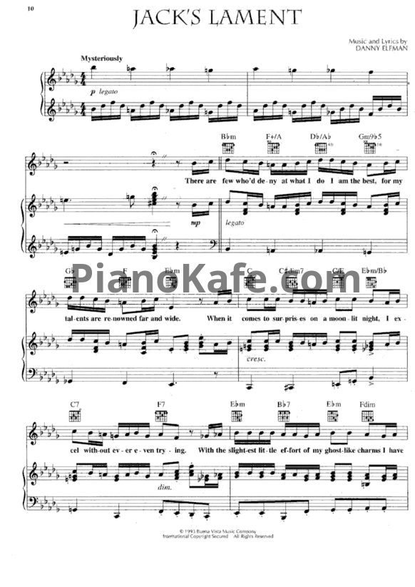 Ноты Danny Elfman - Jacks lament