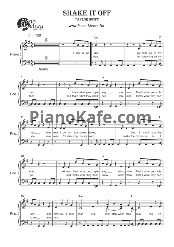 Ноты Sofia Karlberg - Shake it off (Taylor Swift cover)
