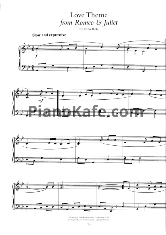 Ноты Nino Rota - Love theme from Romeo & Juliet (Piano solo)