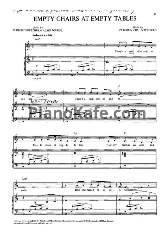 Ноты Claude-Michel Schonberg - Empty chairs at empty tables
