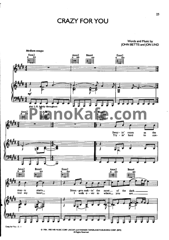 Ноты Madonna - Crazy for you
