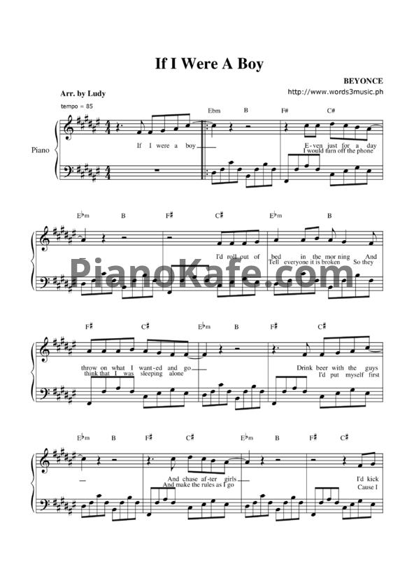 Ноты Beyonce - If I were a boy (Arr. by Ludy)