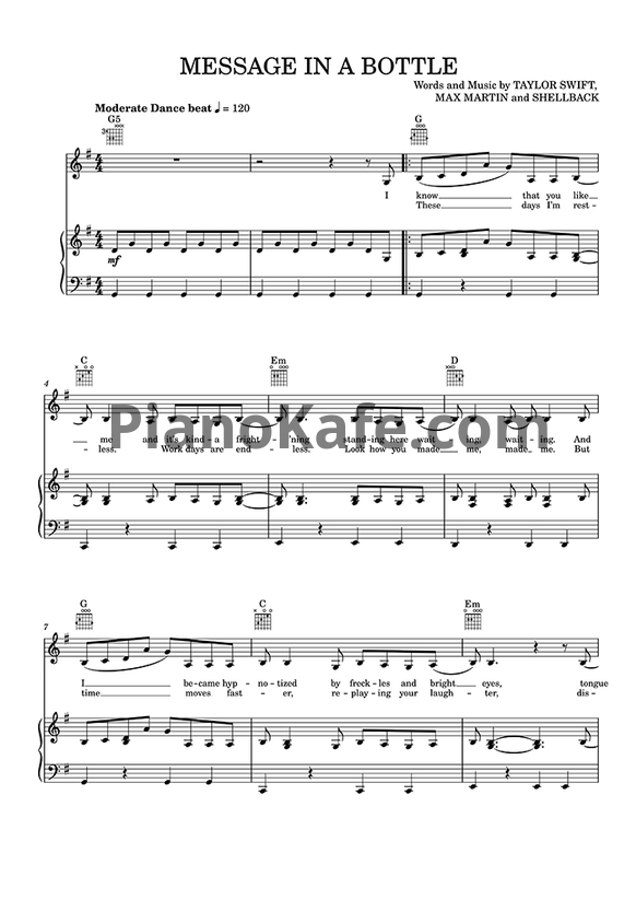 Ноты Taylor Swift - Message in a bottle