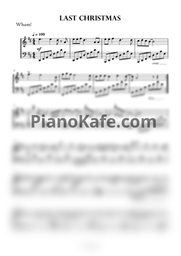 Ноты Wham! - Last Christmas (Piano cover)