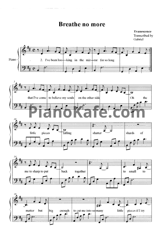 Ноты Evanescence - Breathe no more