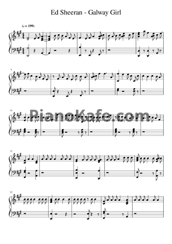Ноты Ed Sheeran - Galway girl (Piano cover)