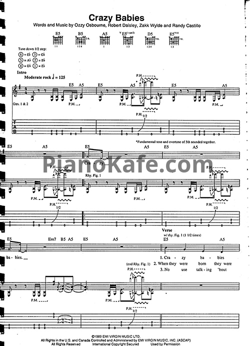 Ноты Ozzy Osbourne - Crazy babies (Guitar Tabs & Voice)