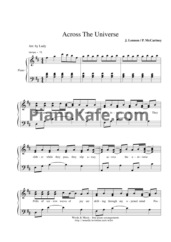 Ноты The Beatles - Across the universe