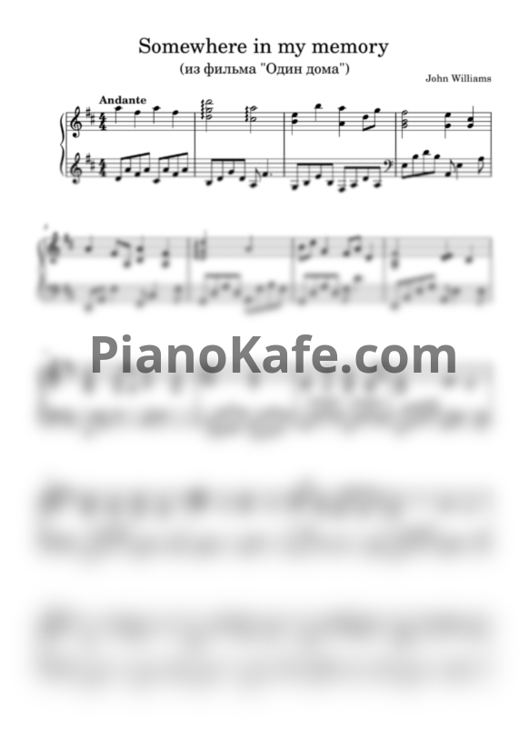 Ноты John Williams - Somewhere in my memory (Play the piano cover)