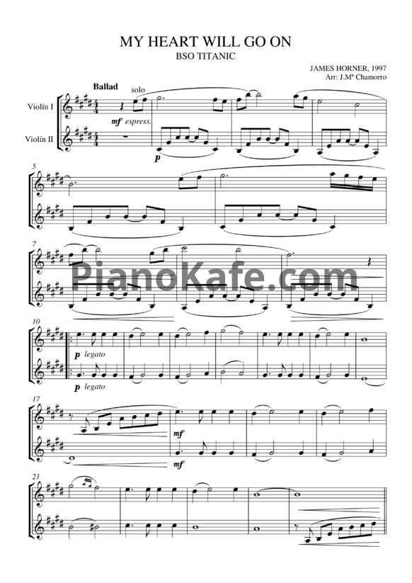 Ноты Celine Dion - My heart will go on (для 2 скрипок)
