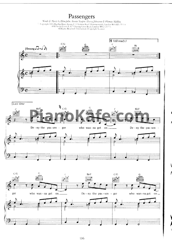 Ноты Elton John - Passengers