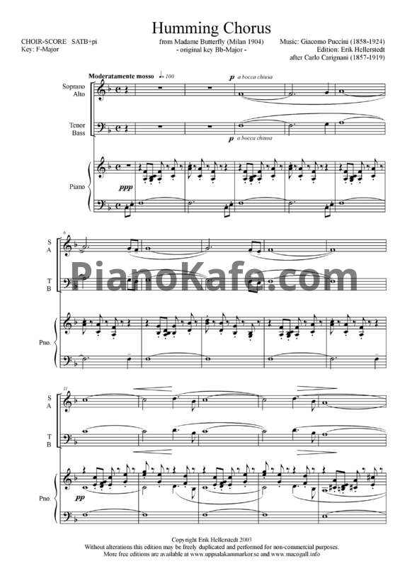 Ноты Джакомо Пуччини - Humming chorus