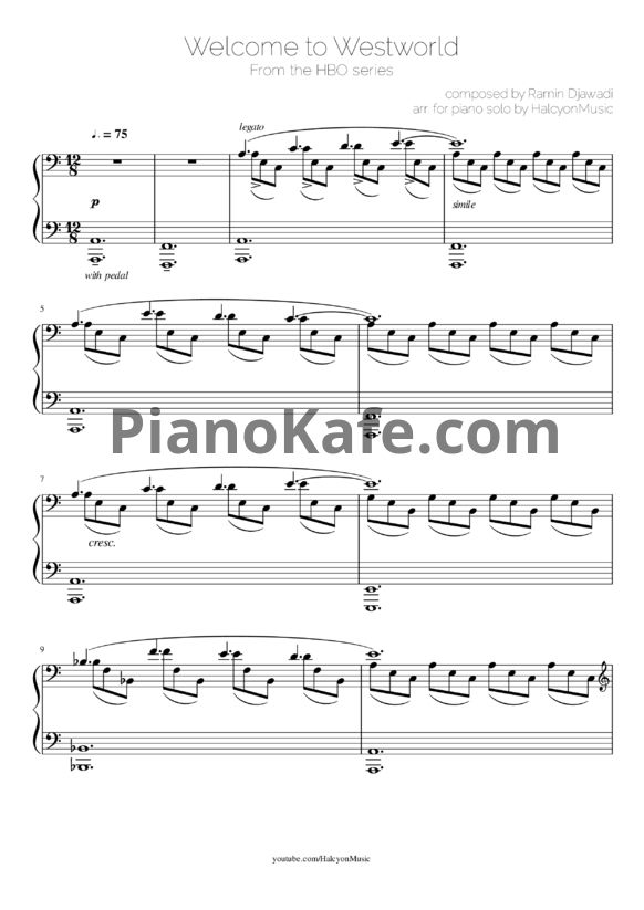 Ноты Ramin Djawadi - Westworld main theme (Piano solo by HalcyonMusic)